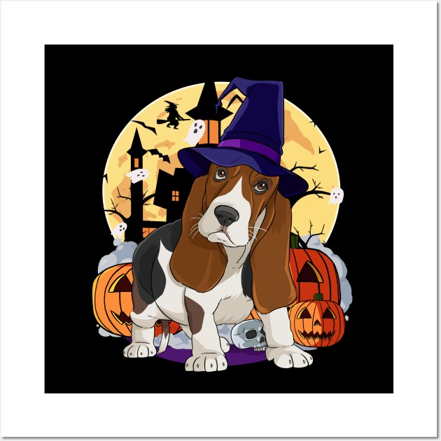 Basset Hound Scary Dog Halloween Witch Pumpkin Wall Art by Noseking